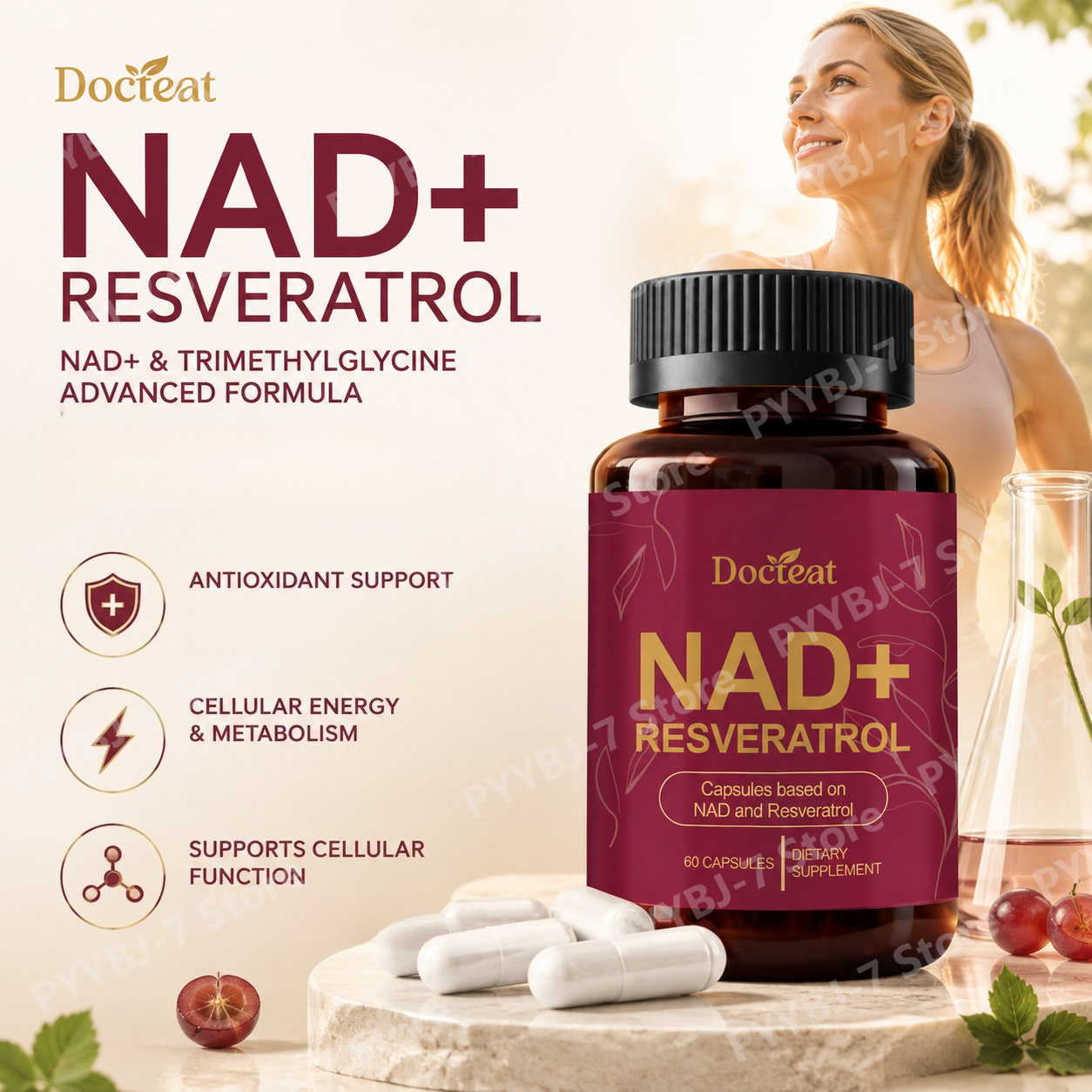 Wellness Quercetin - NAD+ 레스베라트롤 보충제 60캡슐 (퀘르세틴, 트리메틸글리신