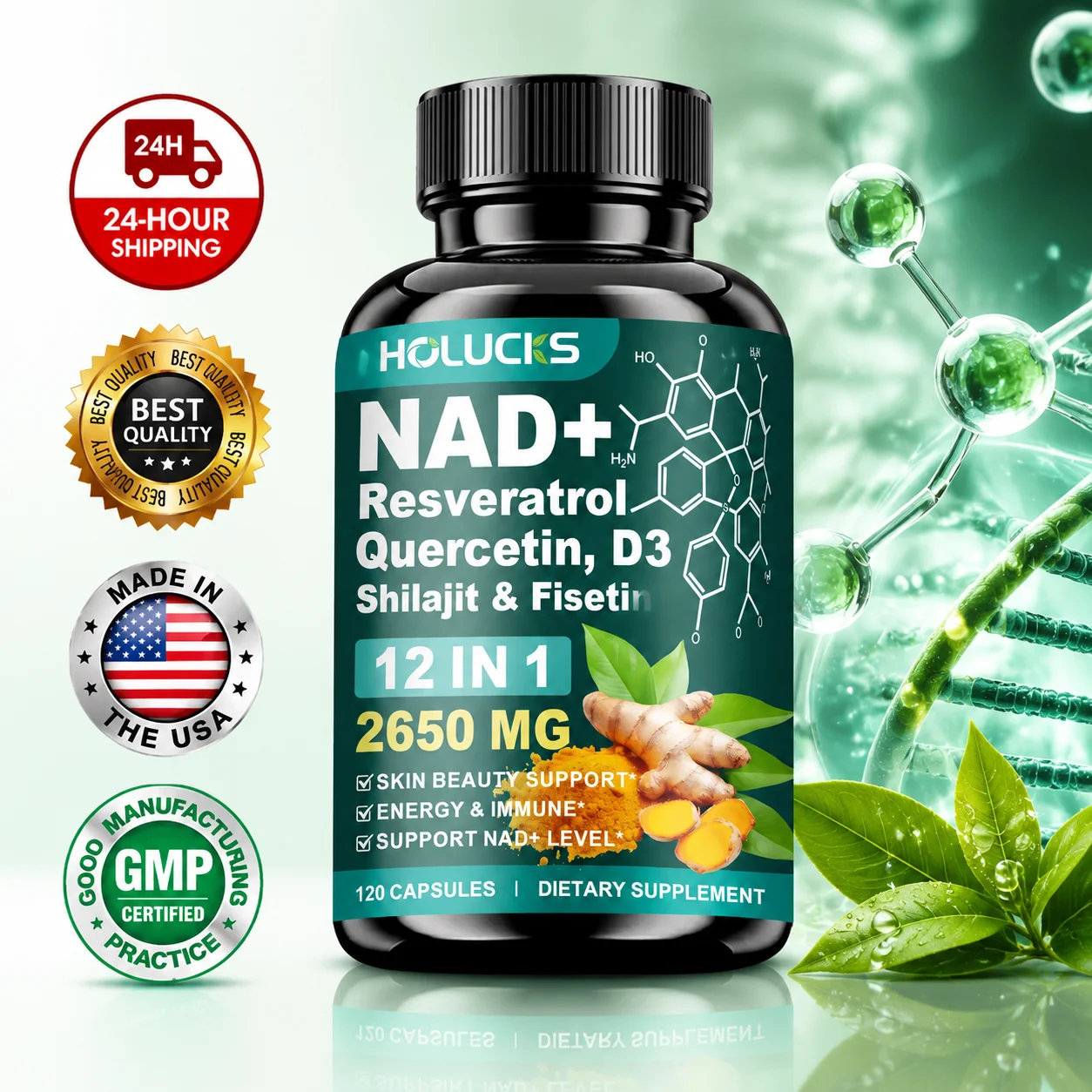 Wellness Quercetin - 고효율 NAD+ 보충제, 퀘르세틴, 피세틴 함유,